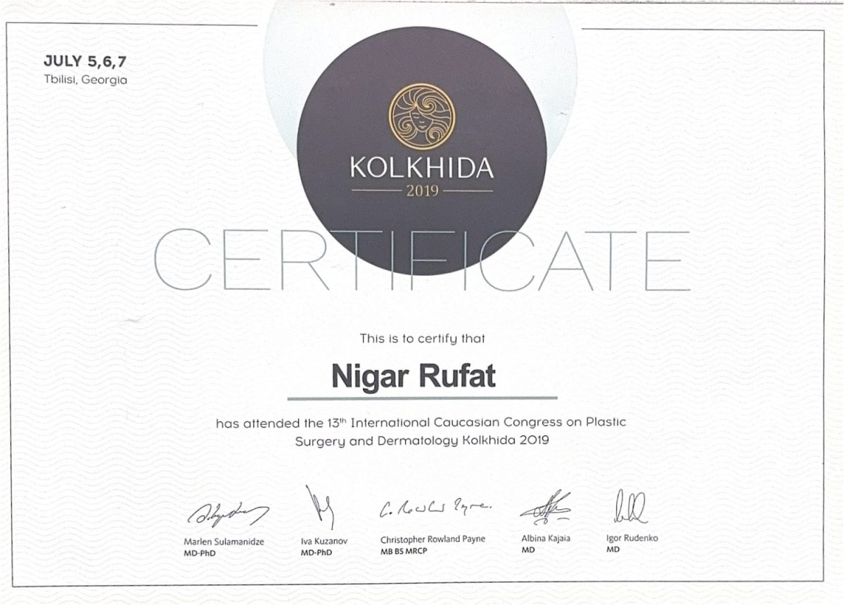 13-cü Beynəlxalq Qafqaz Plastik Cərrahiyyə və Dermatologiya Konqresi – Kolkhida 2019, Tbilisi – Dr. Nigar Rüfət