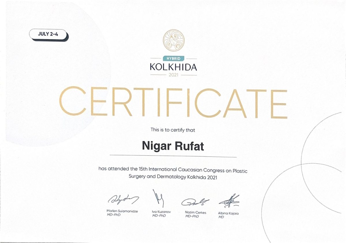 15-ci Beynəlxalq Qafqaz Plastik Cərrahiyyə və Dermatologiya Konqresi – Kolkhida 2021 – Dr. Nigar Rüfət